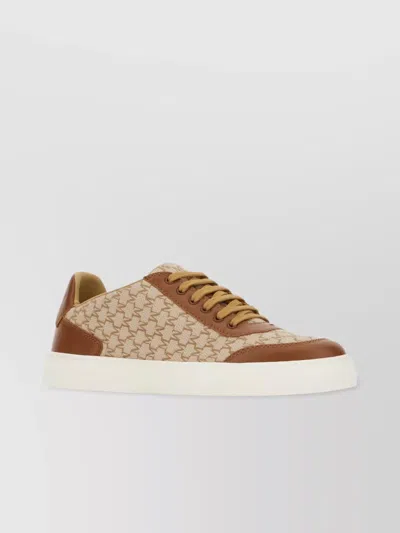 Max Mara Embroidered Canvas Sneakers Contrast Panels In Brown