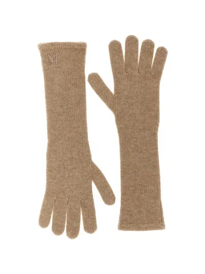 Max Mara Embroidered Cashmere Gloves In Neutrals