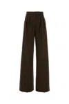 Max Mara Embroidered Cotton Blend Ponza Wide-leg Pant In Brown