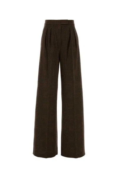Max Mara Embroidered Cotton Blend Ponza Wide Leg Pant In Brown