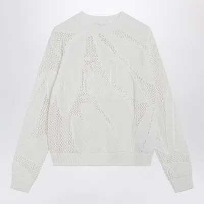 Max Mara Embroidered Cotton Crewneck Sweater In White