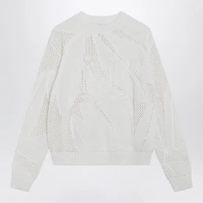 Max Mara Embroidered Cotton Crewneck Sweater In White