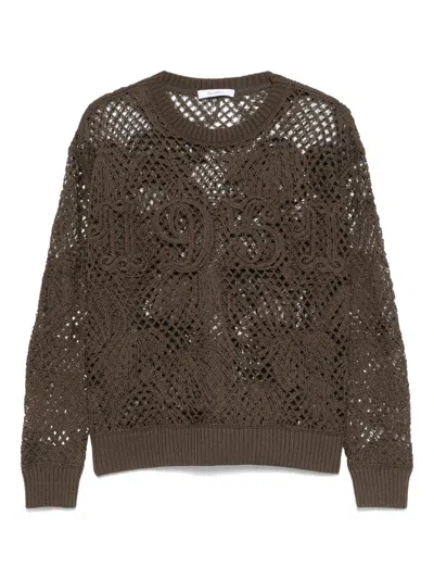 Max Mara Embroidered Cotton Top In Brown