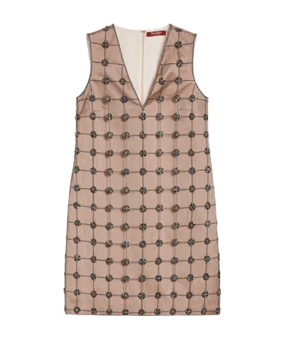 Max Mara Embroidered Duchess Satin Mini Dress In Nudo