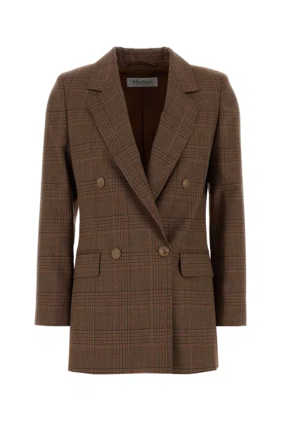 Max Mara Embroidered Glencheck Astrale Blazer In Brown
