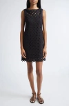 Max Mara Embroidered Jersey Eyelet Shift Dress In Black