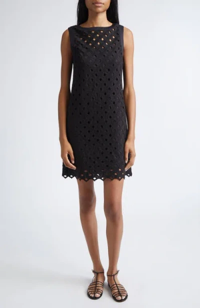 Max Mara Embroidered Jersey Eyelet Shift Dress In Black