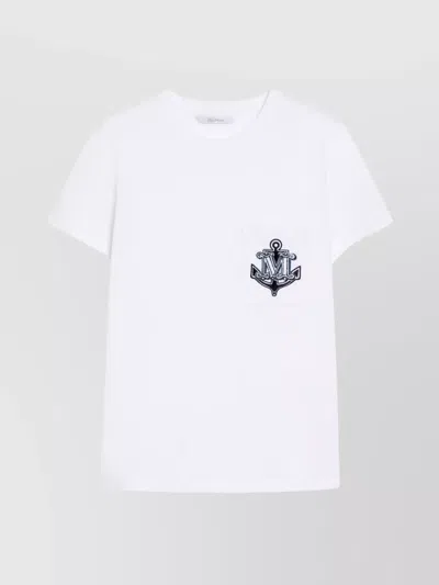 MAX MARA EMBROIDERED JERSEY T-SHIRT POCKET DETAIL