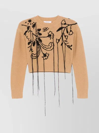 Max Mara Embroidered Knitwear Crop Sleeves Woven Design In Pink