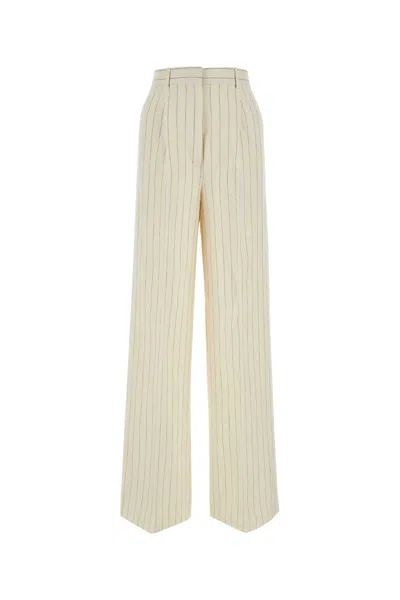 Max Mara Embroidered Linen Blend Giuliva Wide-leg Pant In Bianconero