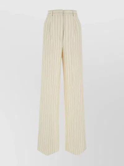 Max Mara Linen-blend Striped Wide-leg Trousers In Burro