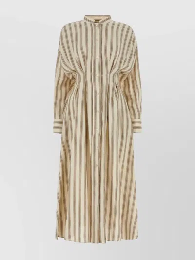 MAX MARA EMBROIDERED LINEN SHIRT DRESS WITH STRIPES