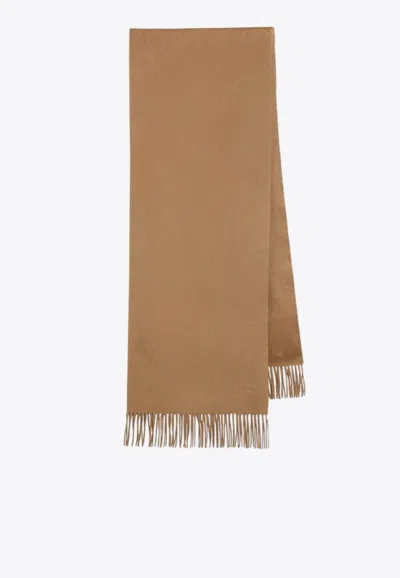 Max Mara Embroidered Logo Cashmere Scarf In Sand