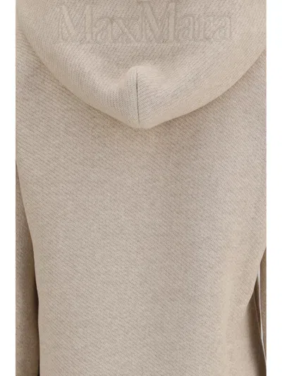 Max Mara Embroidered Logo Cotton Hoodie In Beige