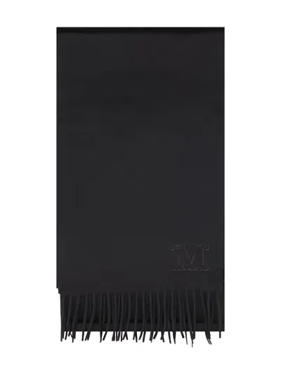 Max Mara Embroidered-logo Fringe Scarf In Black