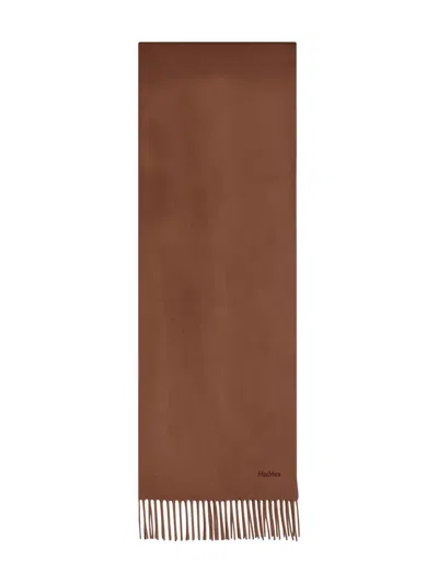 Max Mara Embroidered-logo Fringed-edges Scarf In Brown