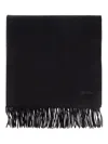 Max Mara Embroidered-logo Fringed Wool Scarf In Black