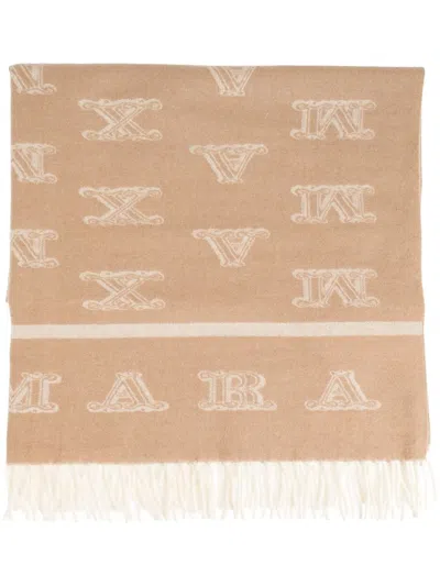 Max Mara Embroidered Logo Pattern Scarf In Neutrals