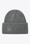 Max Mara Embroidered M Cashmere Beanie In Gray