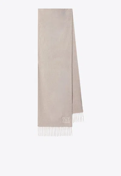 Max Mara Embroidered M Cashmere Fringed Scarf In Beige