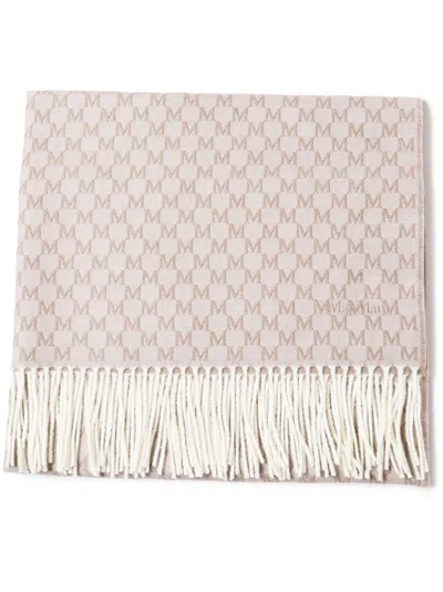 MAX MARA EMBROIDERED-MONOGRAM WOOL SCARF