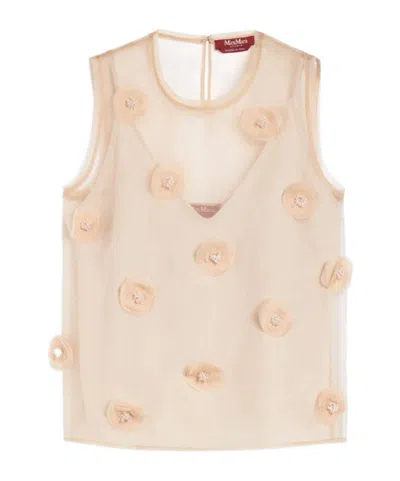 Max Mara Embroidered Organza Top In Ivory