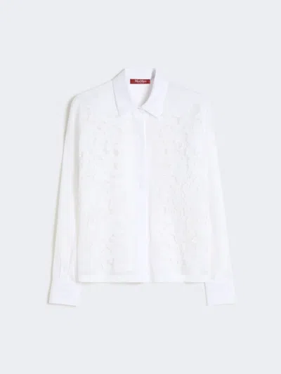 Max Mara Embroidered Ramie Canvas Boxy Shirt In White