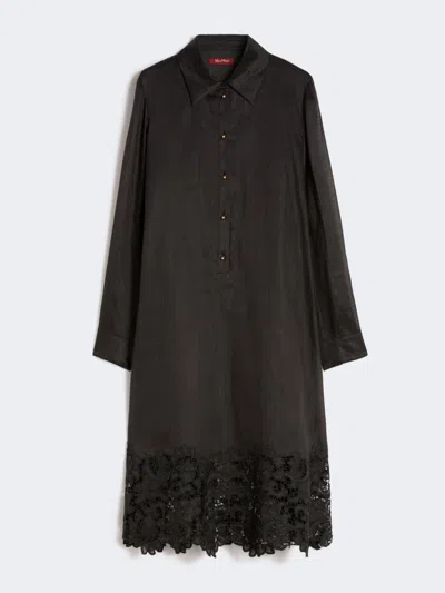 Max Mara Embroidered Ramie Gauze Shirt Dress In Purple