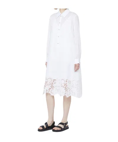 Max Mara Embroidered Ramie Gauze Shirt Dress In White