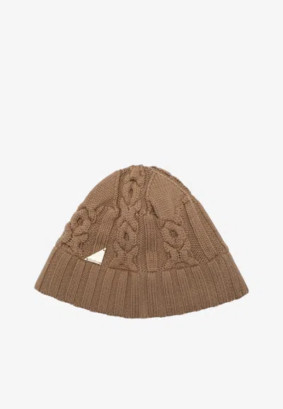 Max Mara Embroidered Ribbed Beanie In Brown
