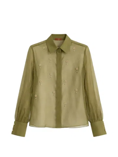 Max Mara Embroidered Silk-organza Shirt In Multi