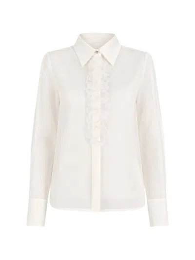 Max Mara Embroidered Silk-organza Shirt In White