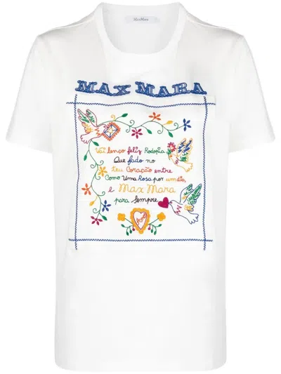 Max Mara Embroidered-slogan T-shirt In White