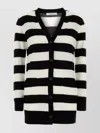Max Mara Bold Black And White Striped V-neck Sweater With Button-down Front