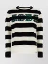 Max Mara Striped Cream Wool Sweater With Embroidered Logo Detail In Multi