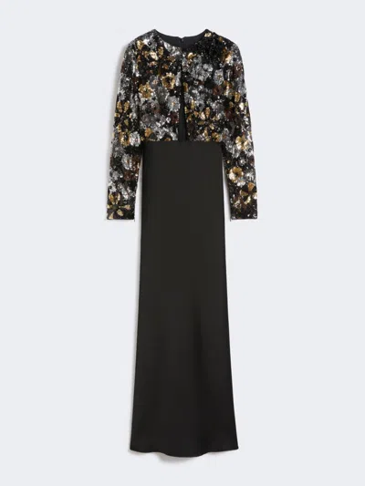 Max Mara Embroidered Tulle And Enver Satin Dress In Black