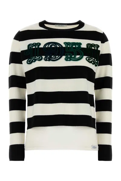 Max Mara Embroidered Virgin Wool Striped Sweater For Women In Stripped