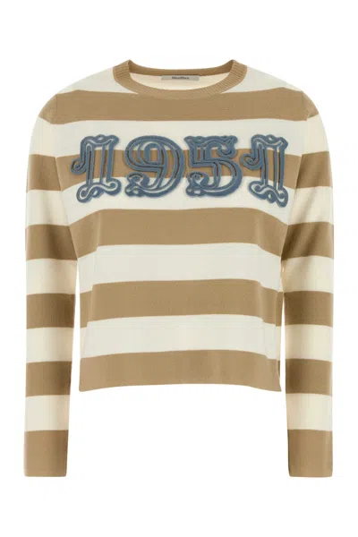 Max Mara Embroidered Virgin Wool Striped Sweater In Stripped