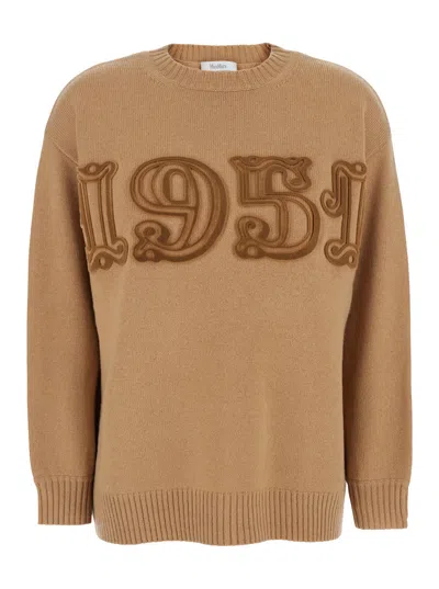 Max Mara Embroidered Wool And Cashmere Sweater In Brown