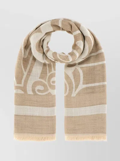 Max Mara Embroidered Wool Blend Scarf In Brown