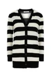 Max Mara Bold Black And White Striped V-neck Sweater With Button-down Front In Multi