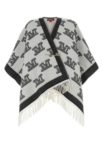 Max Mara Embroidered Wool Frinestd Cape In Nero