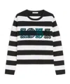 Max Mara Striped Cream Wool Sweater With Embroidered Logo Detail In Black