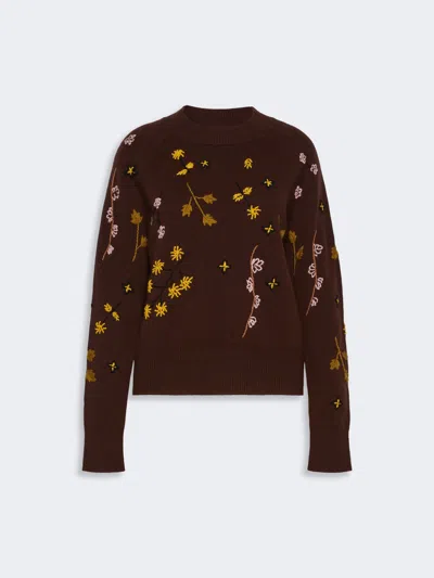 Max Mara Embroidered Wool Sweater In Brown