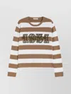 Max Mara Embroidered Wool Sweater Striped Pattern In Neutral