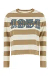 Max Mara Wool Sweater With Embroidered Stripes And Crew Neck In Neutral