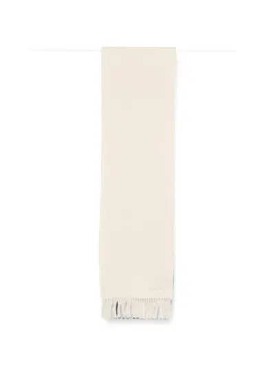 Max Mara Embroidered-logo Fringed Scarf In Neutral