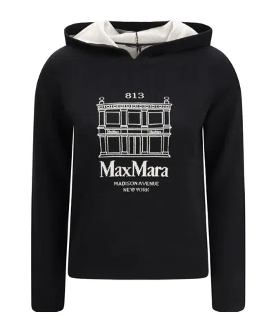 Max Mara Embroidered-logo Hoodie In Black
