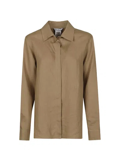 Max Mara Embroidered-logo Long-sleeve Shirt In Brown