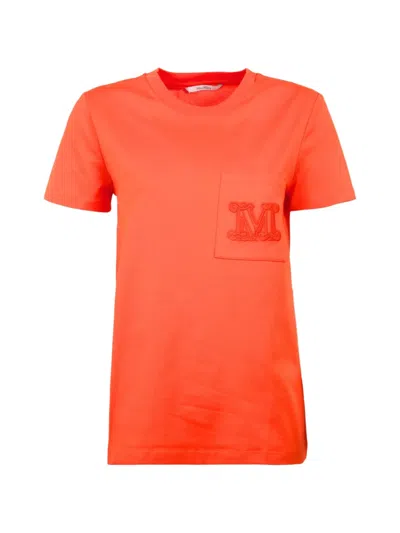 Max Mara Embroidered-logo Pocket T-shirt In Orange